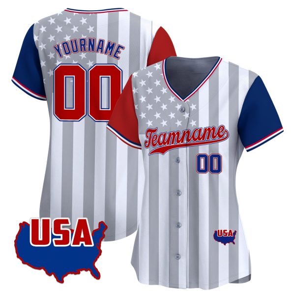 Royal Red Red - Royal Star & Stripes Pattern Color Sleeves Personalized Baseball Jersey - Image 2