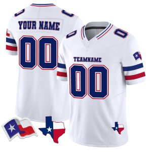 White Navy Red Texas Flag Personalized Football Jersey