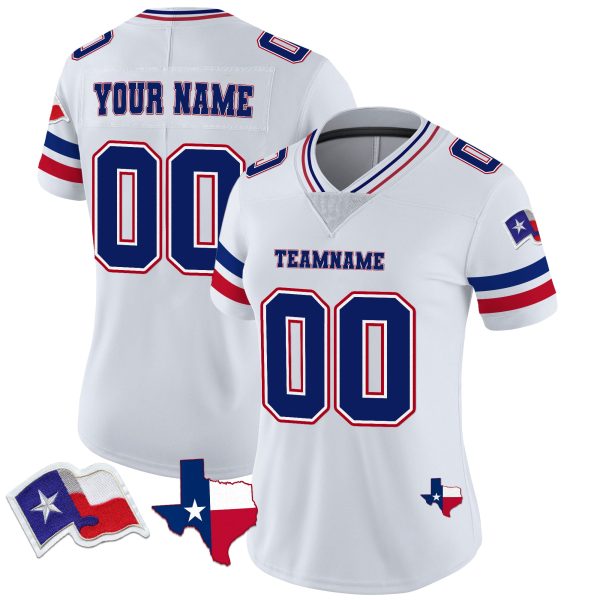 White Navy Red Texas Flag Personalized Football Jersey - Image 2
