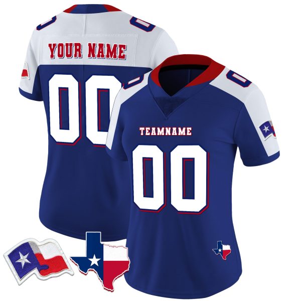Royal Alternate White Texas Flag - Personalized Football Jersey - Image 2