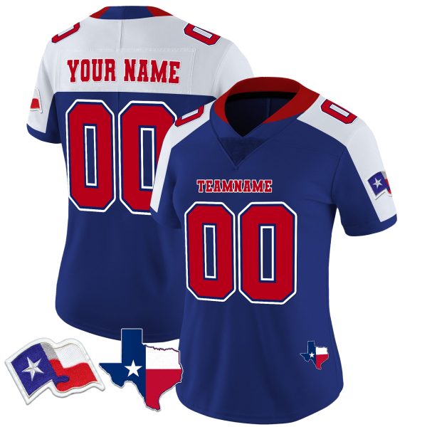 Royal Alternate White Red Texas Flag Personalized Football Jersey - Image 2