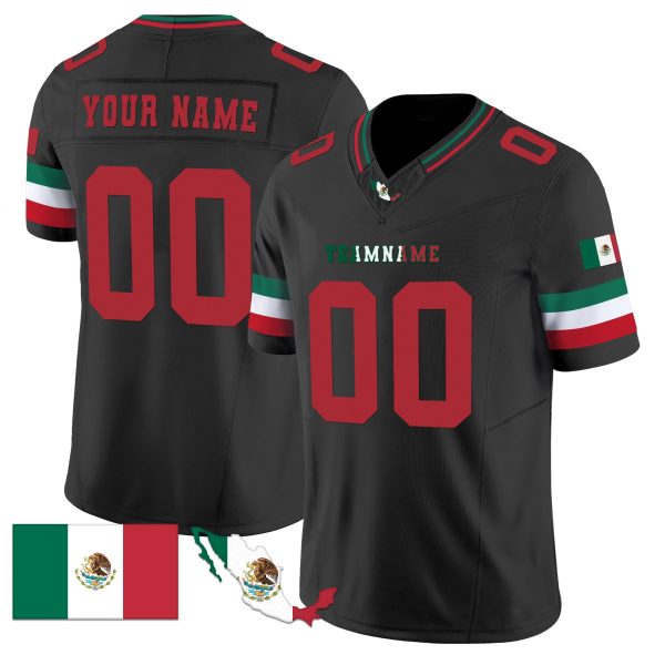 Black Red - White Mexico Map Patch - Personalized Football Jersey