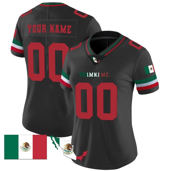 Black Red - White Mexico Map Patch - Personalized Football Jersey - Image 2