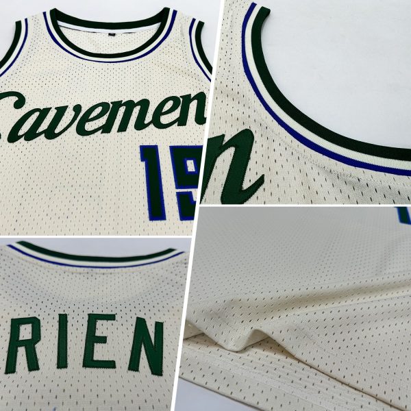 Cream Hunter Green-Royal Authentic Throwback Personalized Basketball Jersey - Image 2