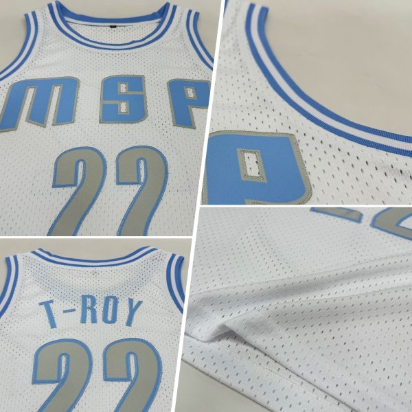 White Light Gray-Light Blue Authentic Throwback Personalized Basketball Jersey - Image 2