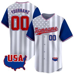 Royal White Red - Royal Star & Stripes Pattern Color Sleeves Personalized Baseball Jersey