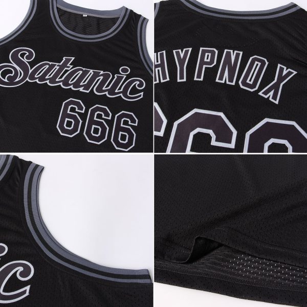 Black Black-Gray Authentic Throwback Personalized Basketball Jersey - Image 5