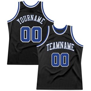 Black Royal-White Authentic Throwback Personalized Basketball Jersey