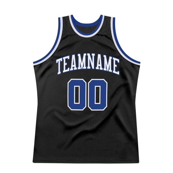 Black Royal-White Authentic Throwback Personalized Basketball Jersey - Image 7