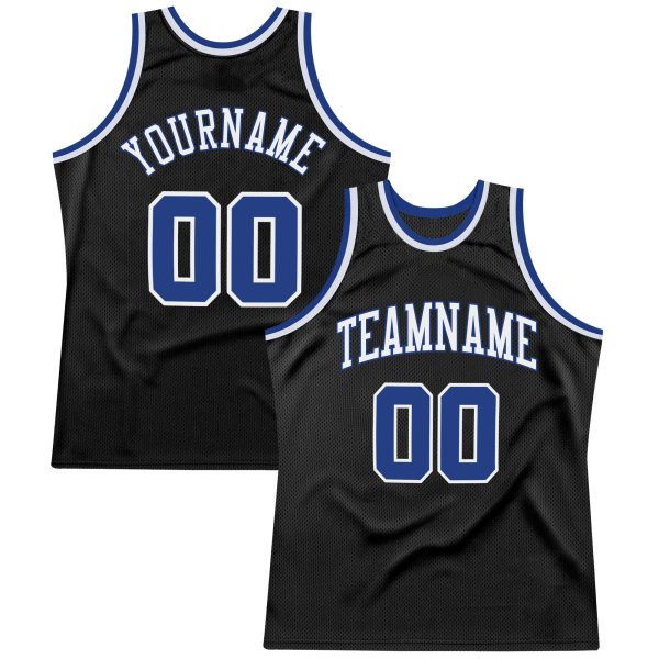 Black Royal-White Authentic Throwback Personalized Basketball Jersey