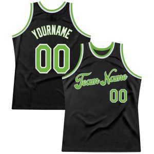 Black Neon Green-White Authentic Throwback Personalized Basketball Jersey