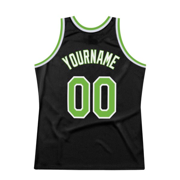 Black Neon Green-White Authentic Throwback Personalized Basketball Jersey - Image 6