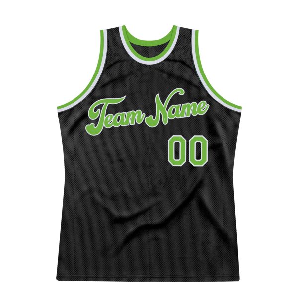 Black Neon Green-White Authentic Throwback Personalized Basketball Jersey - Image 7