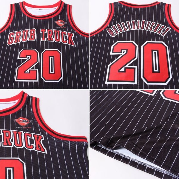 Black White Pinstripe Red-White Authentic Personalized Basketball Jersey - Image 5
