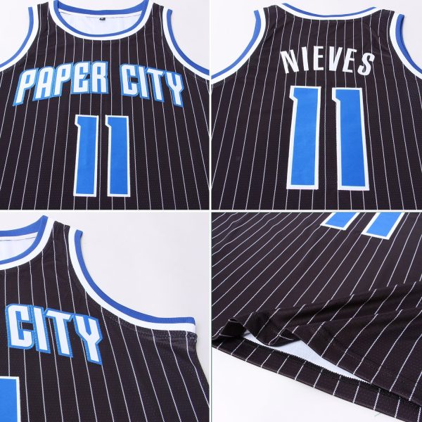 Black White Pinstripe Royal-White Authentic Personalized Basketball Jersey - Image 5