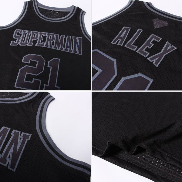 Black Black-Steel Gray Authentic Throwback Personalized Basketball Jersey - Image 5