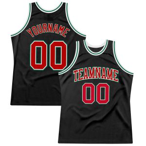 Black Red Kelly Green Custom Authentic Throwback Basketball Jersey