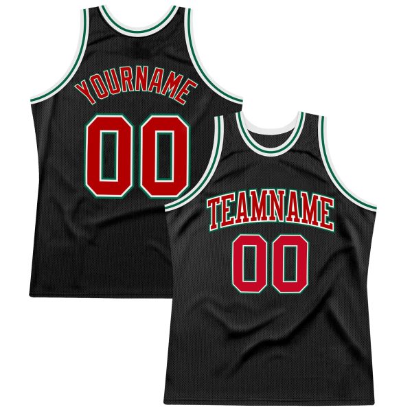 Black Red Kelly Green Custom Authentic Throwback Basketball Jersey