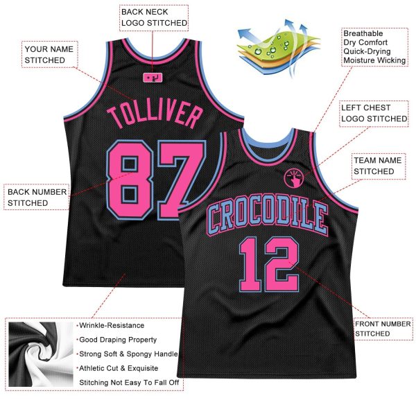 Black Light Blue-Pink Authentic Throwback Personalized Basketball Jersey - Image 2