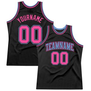 Black Light Blue-Pink Authentic Throwback Personalized Basketball Jersey