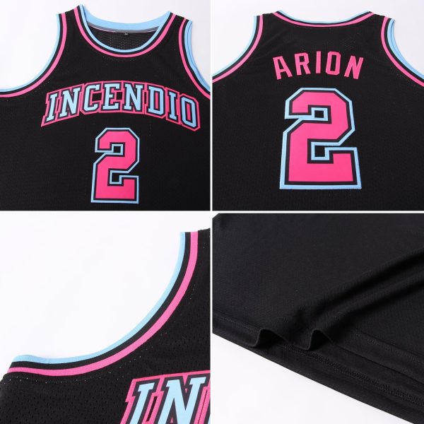 Black Light Blue-Pink Authentic Throwback Personalized Basketball Jersey - Image 5