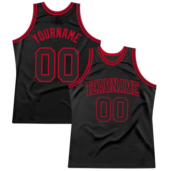 Black Black-Red Authentic Throwback Personalized Basketball Jersey