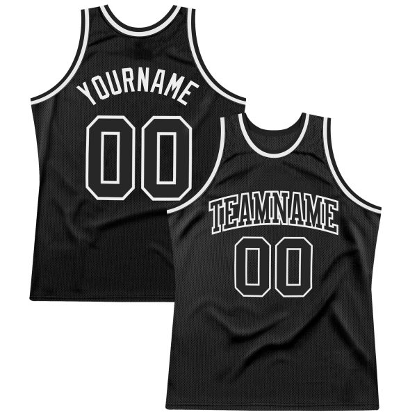 Black Black-White Authentic Throwback Personalized Basketball Jersey