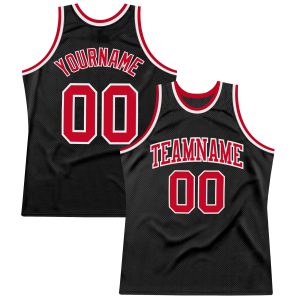 Black Red-White Authentic Throwback Personalized Basketball Jersey