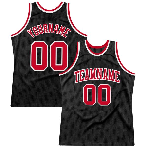 Black Red-White Authentic Throwback Personalized Basketball Jersey