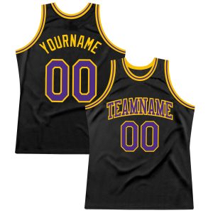Black Purple-Gold Authentic Throwback Personalized Basketball Jersey