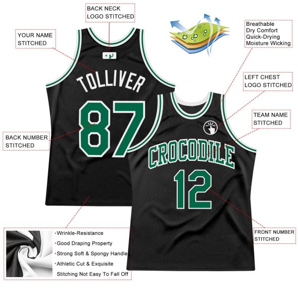 Black Kelly Green-White Authentic Throwback Personalized Basketball Jersey - Image 2