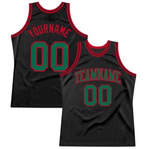 Black Kelly Green Red Authentic Throwback Personalized Basketball Jersey