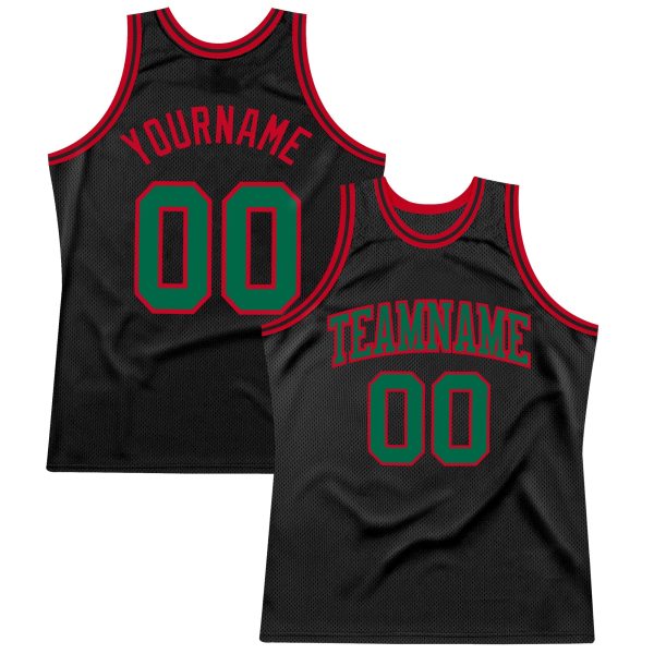 Black Kelly Green Red Authentic Throwback Personalized Basketball Jersey