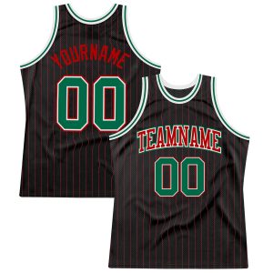 Black Red Pinstripe Kelly Green - Red Authentic Personalized Basketball Jersey