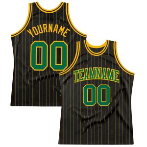 Black Gold Pinstripe Kelly Green-Gold Authentic Personalized Basketball Jersey