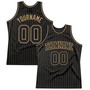 Black Old Gold Pinstripe Black-Old Gold Authentic Personalized Basketball Jersey