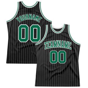 Black White Pinstripe Kelly Green-White Authentic Personalized Basketball Jersey