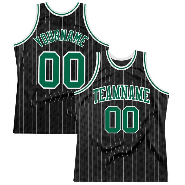 Black White Pinstripe Kelly Green-White Authentic Personalized Basketball Jersey