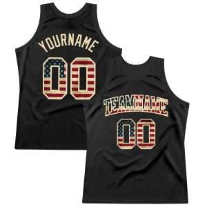 Black Vintage USA Flag-City Cream Authentic Throwback Personalized Basketball Jersey
