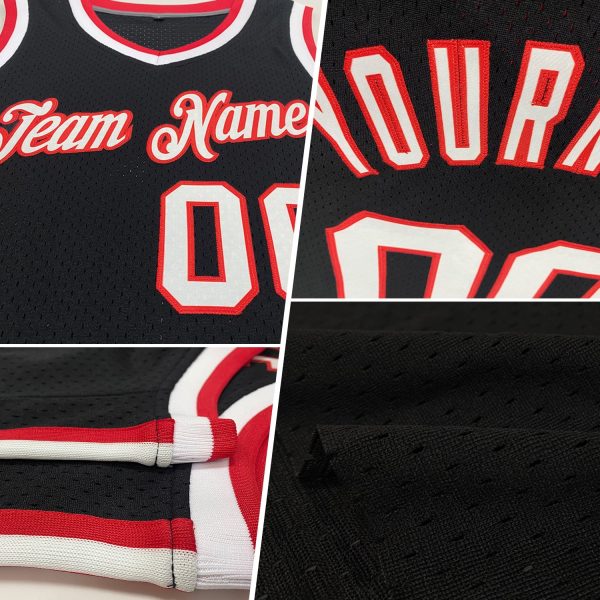 Black Vintage USA Flag Cream-Red Authentic Throwback Personalized Basketball Jersey - Image 2