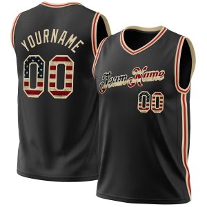 Black Vintage USA Flag Cream-Red Authentic Throwback Personalized Basketball Jersey