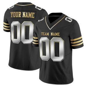 Black Silver-Gold Authentic Personalized Football Jersey