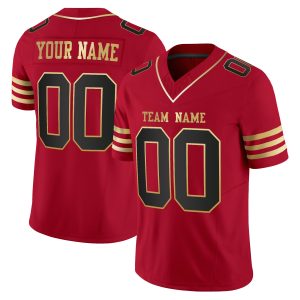 Red Black-Gold Authentic Personalized Football Jersey
