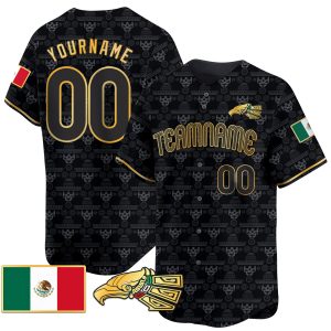 Black Gold - Black Mexico Gold Sugar Skull Pattern Personalized Baseball Jersey