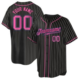 Black White Pinstripe Pink-Light Blue Authentic Personalized Baseball Jersey
