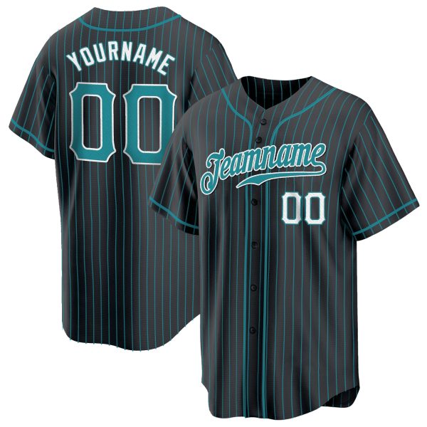 Black Aqua Pinstripe Teal-White Authentic Personalized Baseball Jersey