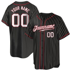 Black White Pinstripe White-Red Authentic Personalized Baseball Jersey