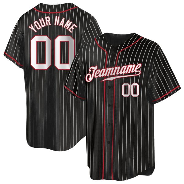 Black White Pinstripe White-Red Authentic Personalized Baseball Jersey