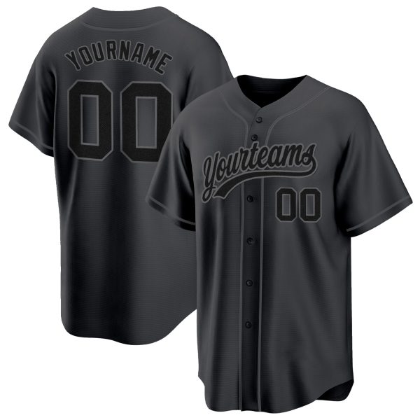 Black Black-Steel Gray Authentic Personalized Baseball Jersey
