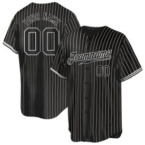 Black White Pinstripe Black-White Authentic Personalized Baseball Jersey
